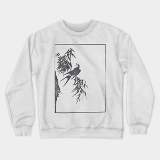 Retro Vintage, Swallow And Willow Tree, Japanese Aesthetic, Black Crewneck Sweatshirt